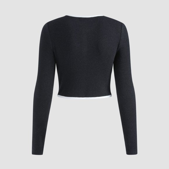 BNWT Y2K Style Sparkly Black Cotton Cardigan with White Contrast & Buttons L/XL - Picture 3 of 13